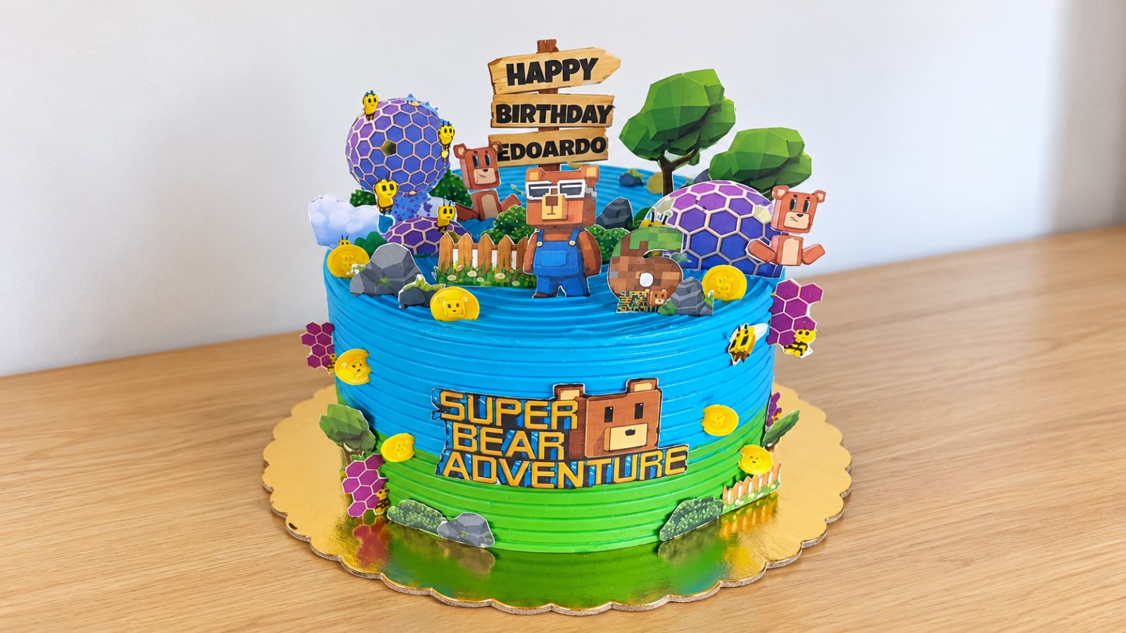 🎮🐻 Per festeggiare i 6 anni di Edoardo ho realizzato questa torta ispirata al fantastico mondo di Super Bear Adventure